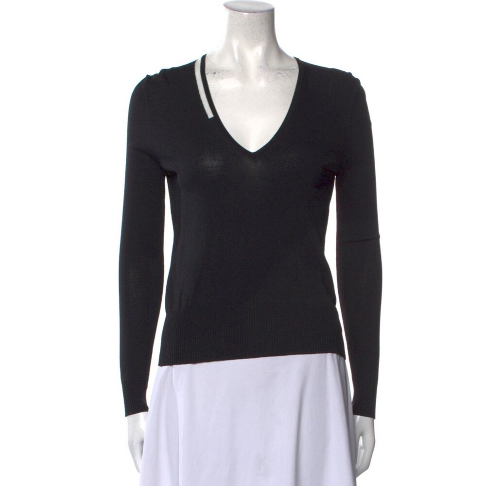 Equipment Women's Demia Sweater V Neck Black w/ White Trim Size Large